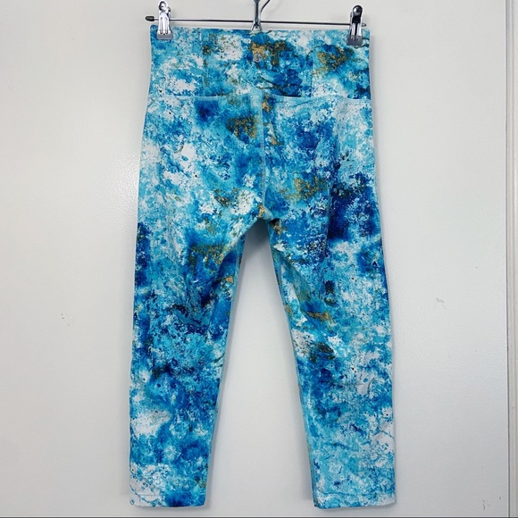 PRANA Capris Leggings Blue Yellow Paint Splatter Pattern Small - Picture 2 of 8